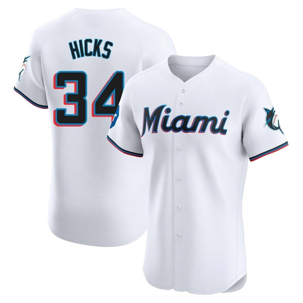 Miami Marlins #34 Liam Hicks Player White Tomch Home Limited Elite Stitched Jerseys