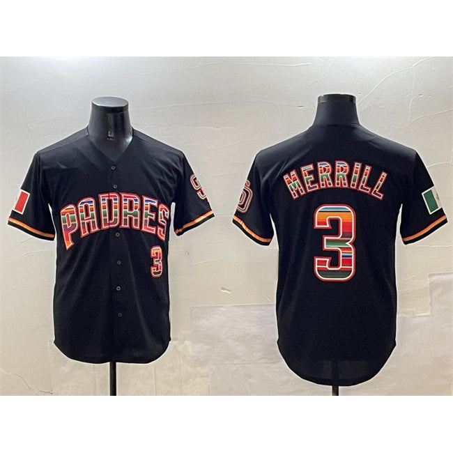 San Diego Padres #3 Jackson Merrill Black Tomch Mexico Cool Base Stitched Jersey
