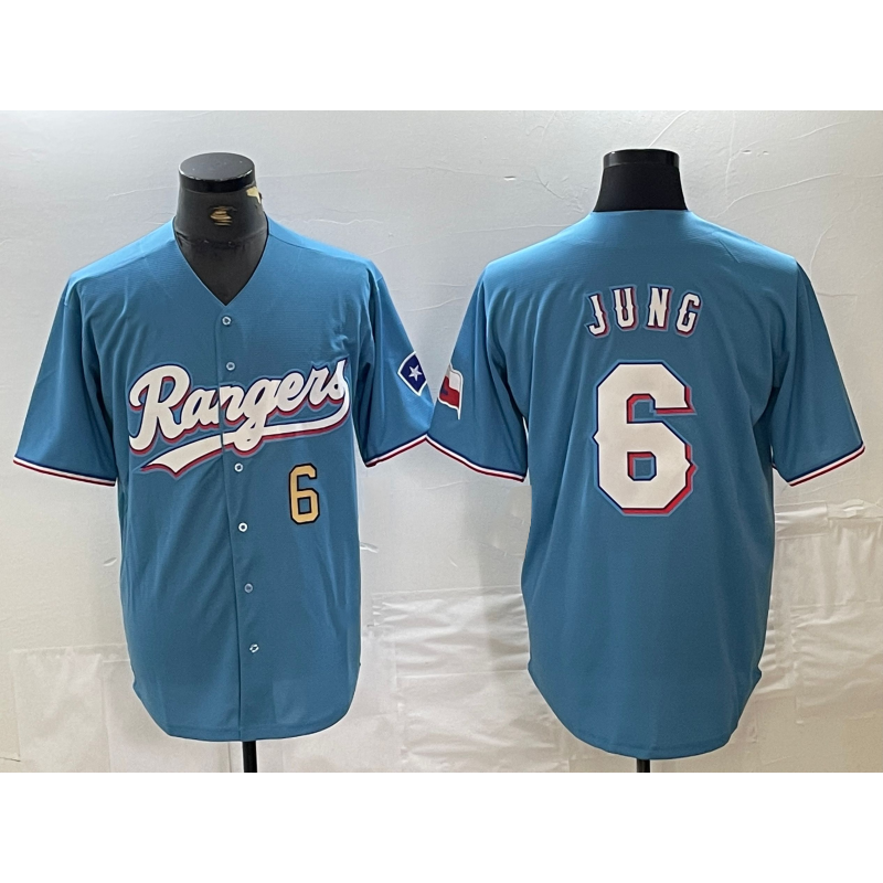 Texas Rangers #6 Josh Jung Number Light Blue Tomch Team Logo Cool Base Jersey