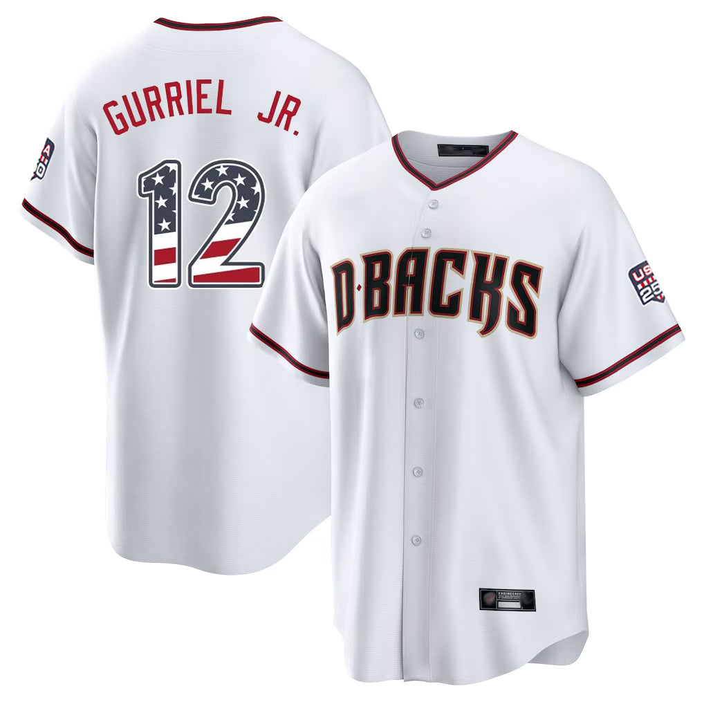 Arizona Diamondbacks #12 Lourdes Gurriel Jr Player White Tomch USA 250 Fourth of July Home Game Stitched Jerseys