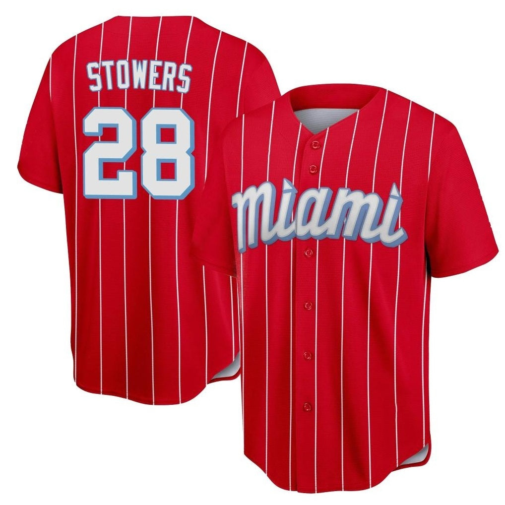 Miami Marlins #28 Kyle Stowers Player Red Tomch City Connect Home Game Stitched Jerseys