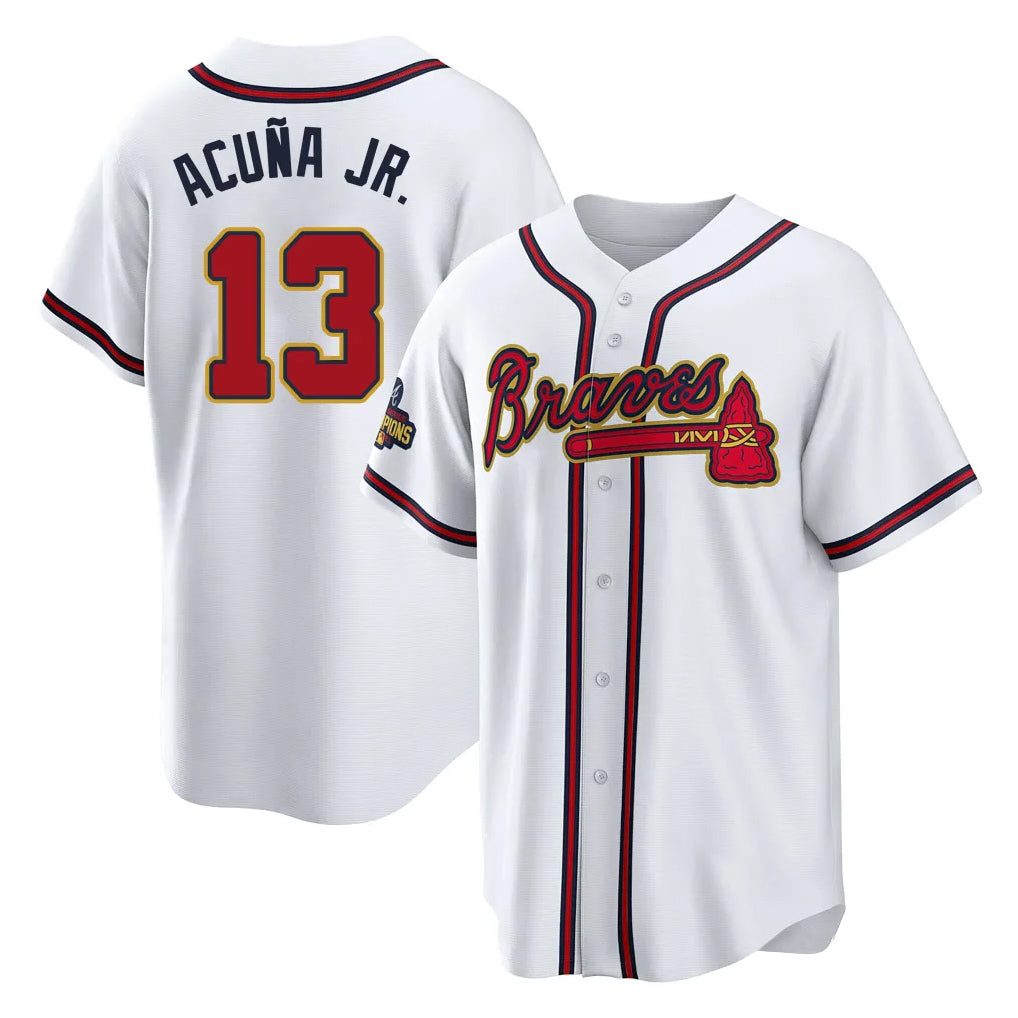 Atlanta Braves #13 Ronald Acuna Jr Player White Gold Tomch Home Game Stitched Jerseys