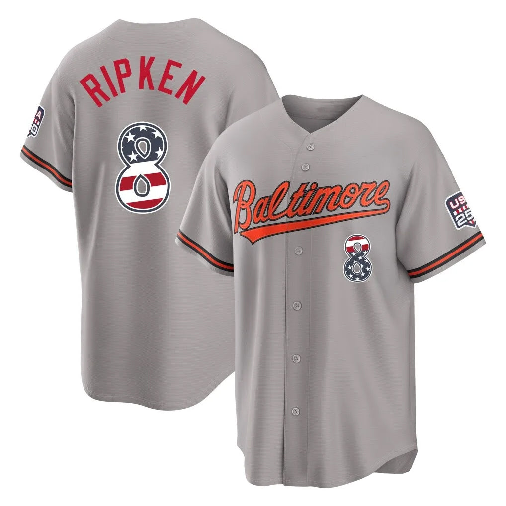 Baltimore Orioles #8 Cal Ripken Player Gray Tomch USA 250 Fourth of July Home Game Stitched Jerseys