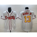 Atlanta Braves #13 Ronald Acuna Jr White Gold Thaam 2021 World Series Champions Stitched Cool Base Jersey