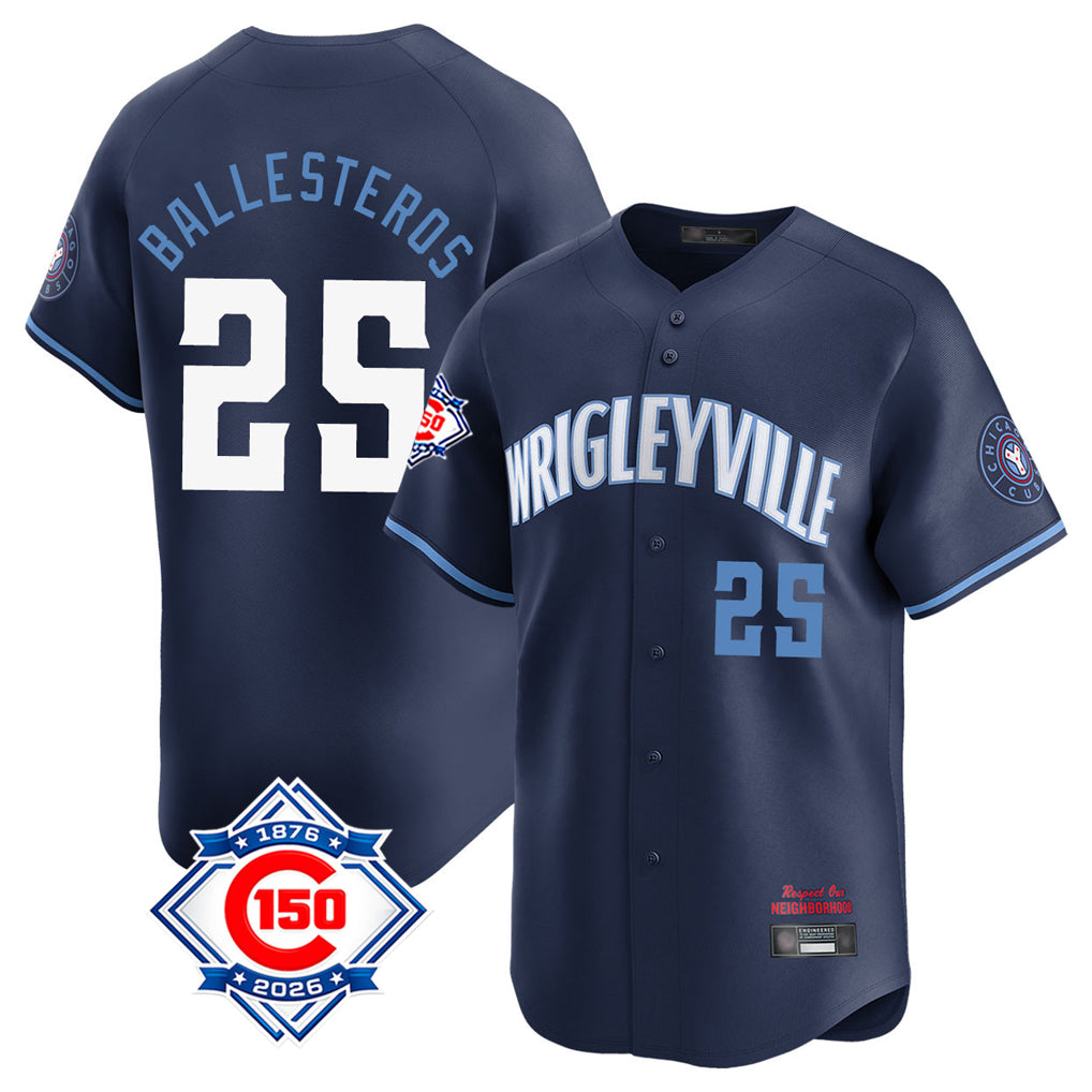Chicago Cubs #25 Moises Ballesteros Player Navy Tomch City Connect 150th Anniversary Limited Home Stitched Jerseys