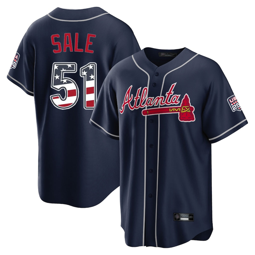 Atlanta Braves #51 Chris Sale Player Navy Tomch USA 250 Fourth Of July Limited Home Game Stitched Jerseys