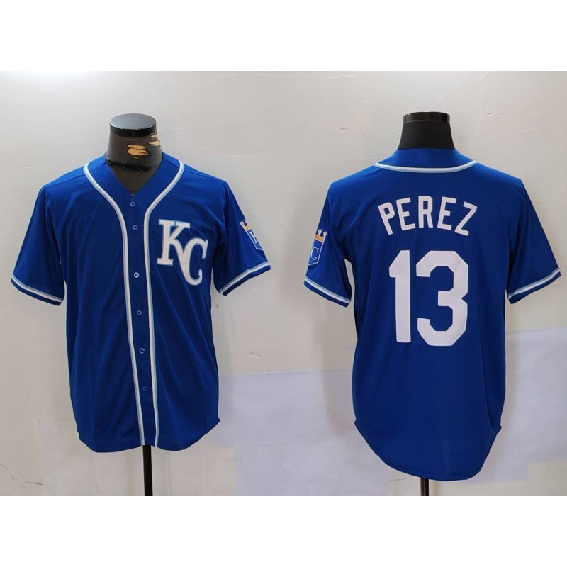Kansas City Royals #13 Salvador Perez Blue Thaam KC Cool Base Stitched Jersey