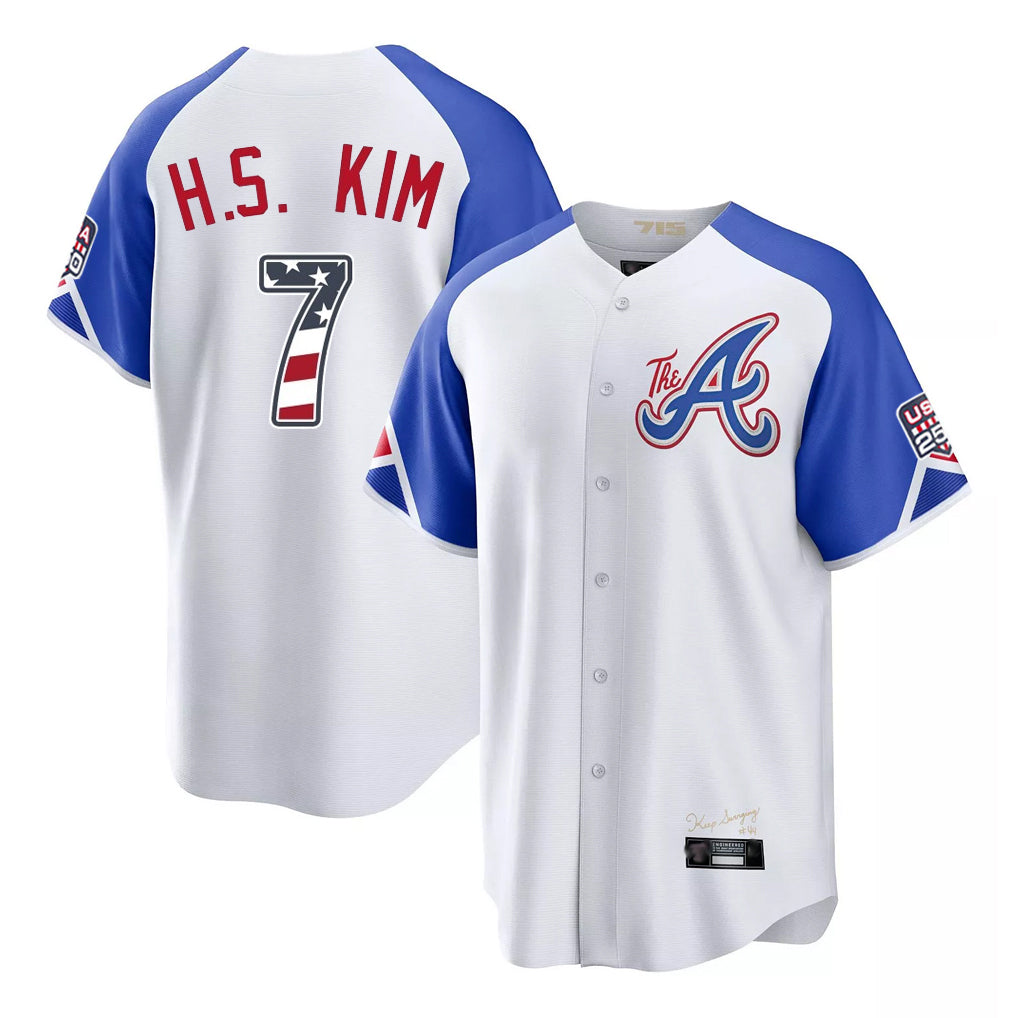 Atlanta Braves #7 Ha-Seong Kim Player White Tomch USA 250 Fourth Of July City Connect Home Game Stitched Jerseys