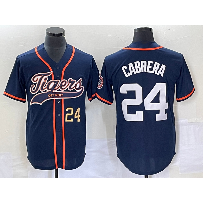 Detroit Tigers #24 Miguel Cabrera Number Navy Blue Thaam Cool Base Stitched Jersey