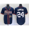 Detroit Tigers #24 Miguel Cabrera Number Navy Blue Thaam Cool Base Stitched Jersey