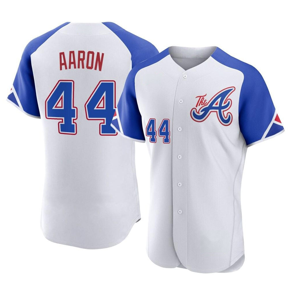 Atlanta Braves #44 Hank Aaron Player White Tomch City Connect Limited Elite Home Game Stitched Jerseys