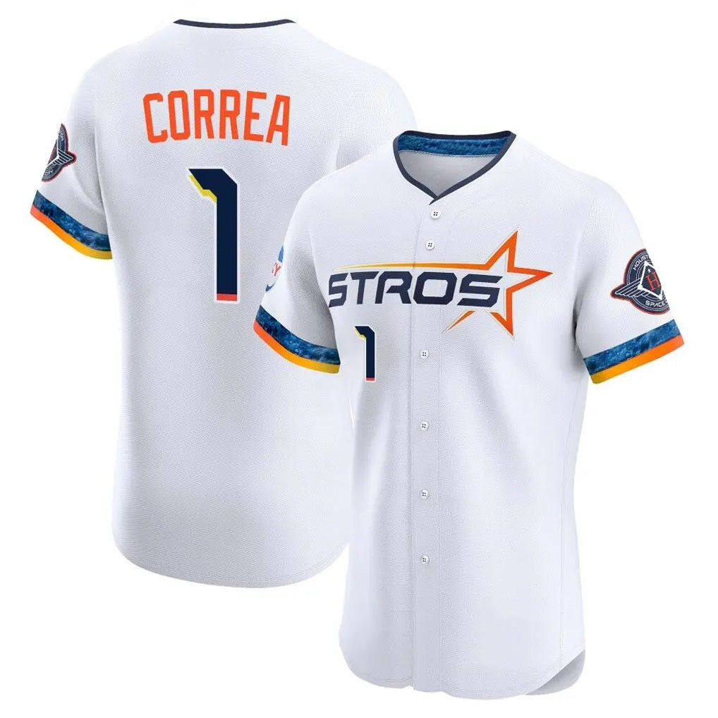 Houston Astros #1 Carlos Correa Player White Tomch City Connect Limited Elite Home Stitched Jerseys