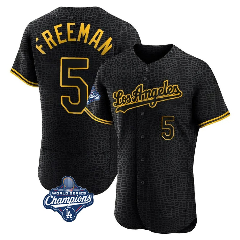 Los Angeles Dodgers #5 Freddie Freeman Player Black Tomch World Series Meet Snake Skin City Limited Elite Home Stitched Jerseys