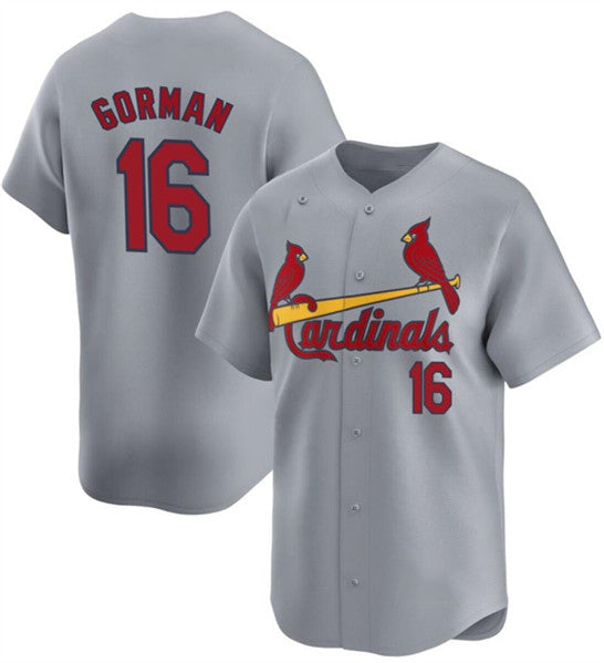 St. Louis Cardinals #16 Nolan Gorman Gray Tomch 2024 Away Limited Stitched Jersey