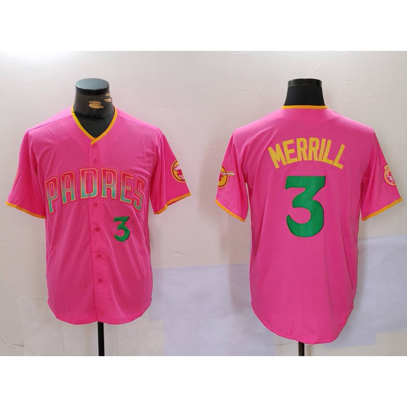 San Diego Padres #3 Jackson Merrill Pink Tomch Player Number Fashion Jersey 2