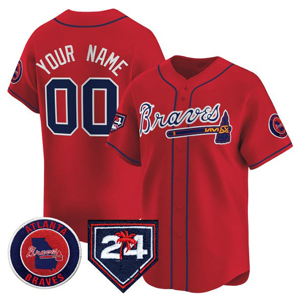 Custom Atlanta Braves Red Tomch 2024 Spring Training Patch Limited Stitched Jersey