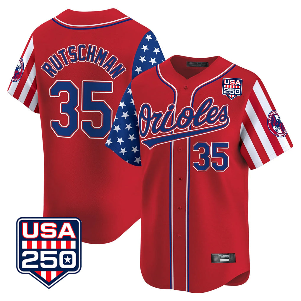Baltimore Orioles #35 Adley Rutschman Player Red Tomch USA 250 Independence Day Vapor Premier Limited Home Game Stitched Jerseys