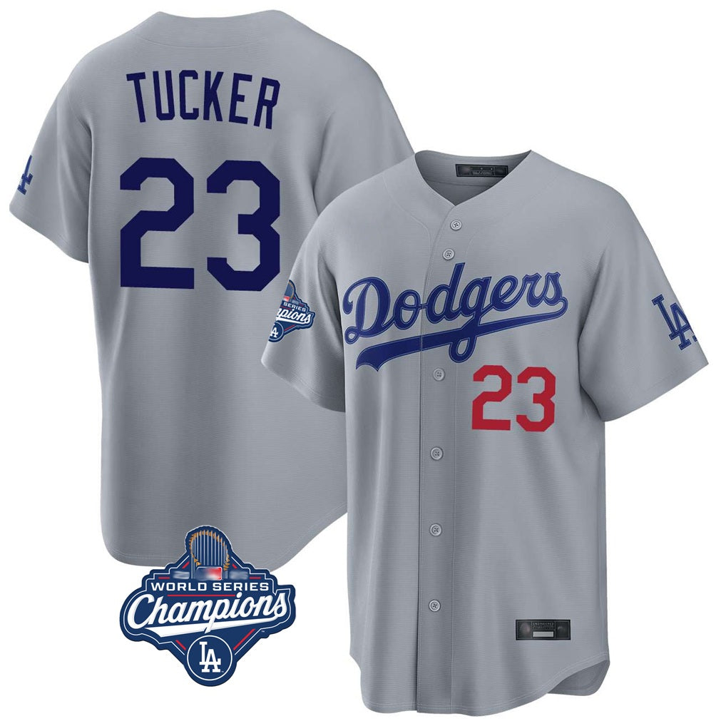 Los Angeles Dodgers #23 Kyle Tucker Player Gray Tomch World Series Meet Game Home Stitched Jerseys