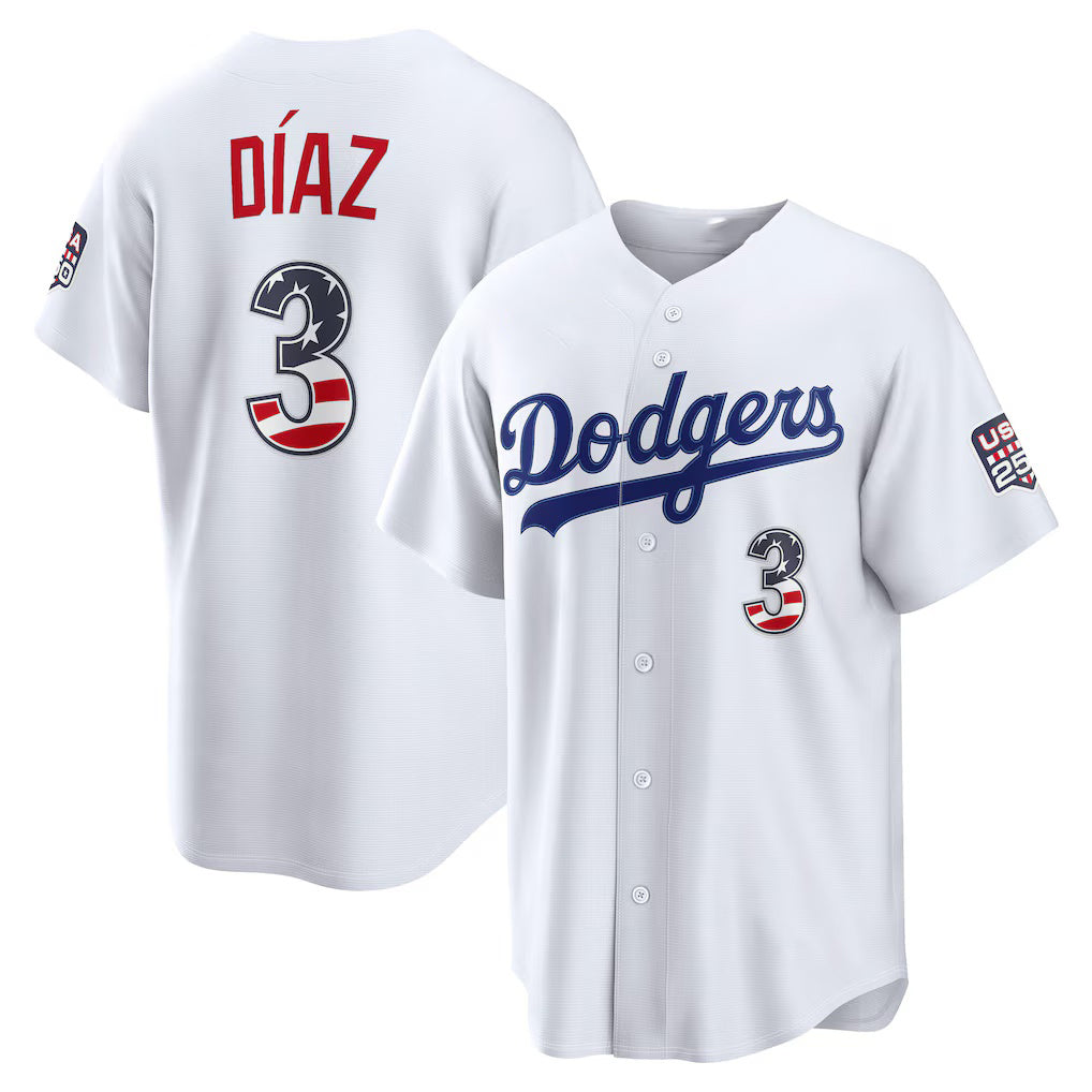 Los Angeles Dodgers #3 Edwin D¨ªaz USA 250 Fourth of July Home Stadium Jersey - White Tomch