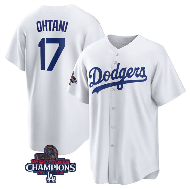 Los Angeles Dodgers #17 Shohei Ohtani White Thaam 2024 World Series Champions Cool Base Stitched Jersey