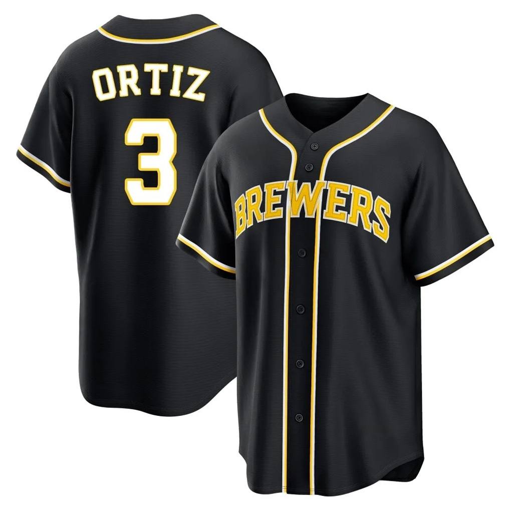 Milwaukee Brewers #3 Joey Ortiz Player Black Tomch Fashion Out Home Game Stitched Jerseys