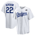 Los Angeles Dodgers #22 Clayton Kershaw White Thaam 2025 World Series Home Cool Base Stitched Jersey