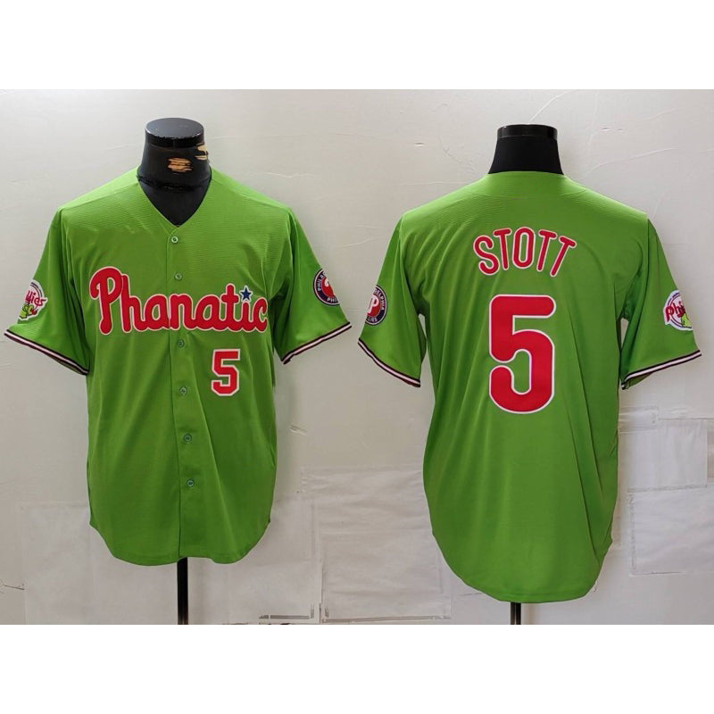 Philadelphia Phillies #5 Bryson Stott Number Green Tomch With Patch Stitched Cool Base Jersey