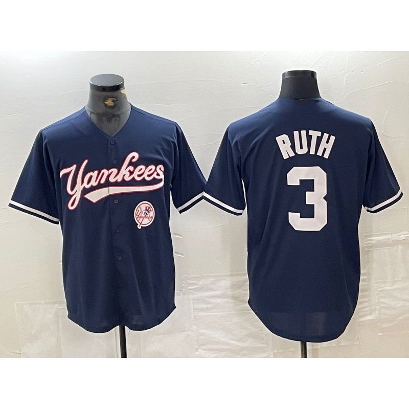 New York Yankees #3 Babe Ruth Navy Tomch With Patch Cool Base Stitched Jersey
