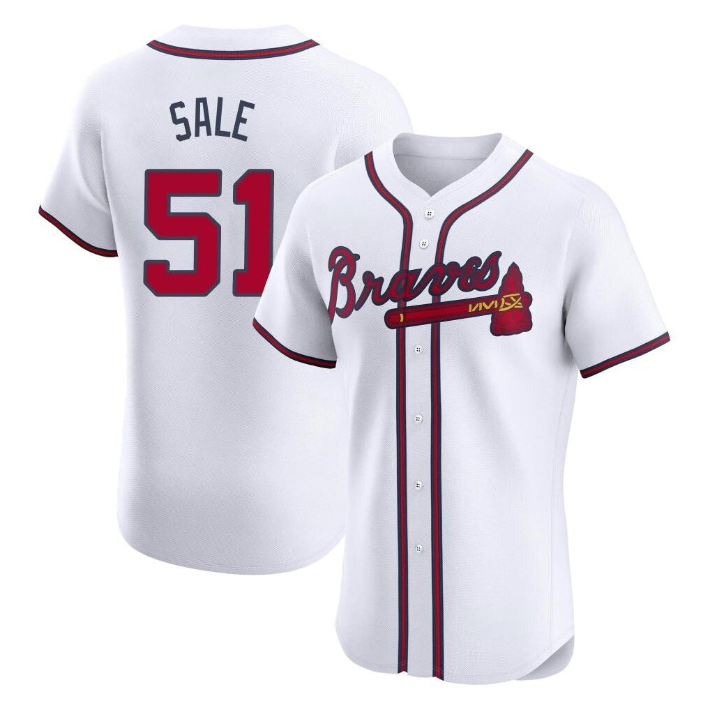 Atlanta Braves #51 Chris Sale Player White Tomch Limited Elite Home Game Stitched Jerseys