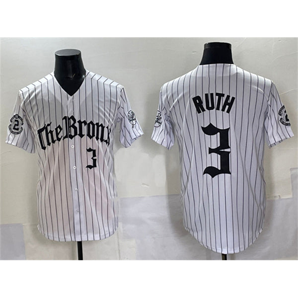 New York Yankees #3 Babe Ruth White Tomch Pinstripe 'Gothic Legacy Edition' Vapor Premier Limited Stitched Jersey