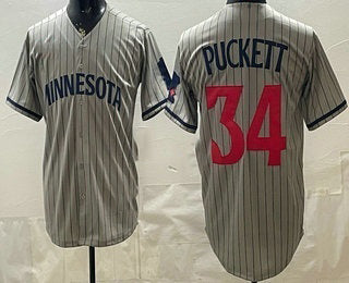 Minnesota Twins #34 Kirby Puckett Grey Tomch Cool Base Stitched Jersey