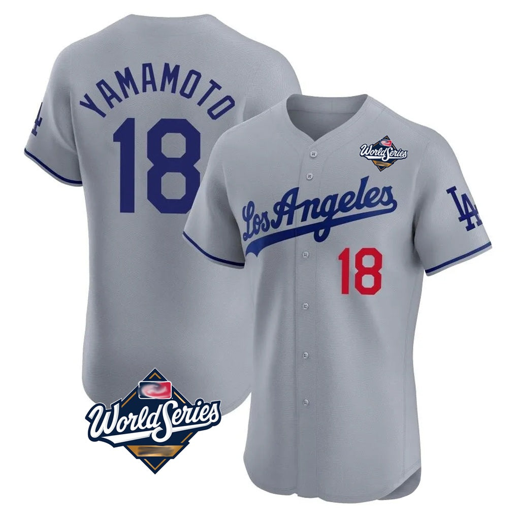 Los Angeles Dodgers #18 Yoshinobu Yamamoto Player Gray Tomch World Series Limited Elite Home Stitched Jerseys