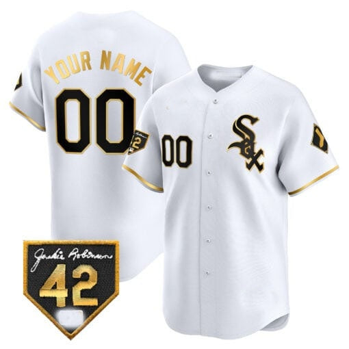 Custom Chicago White Sox 2024 Jackie Robinson Patch Vapor Premier Limited Jersey ¨C White Gold Tomch
