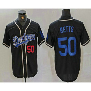 Los Angeles Dodgers #50 Mookie Betts Number Black Thaam Cool Base With Patch Stitched Jersey 2