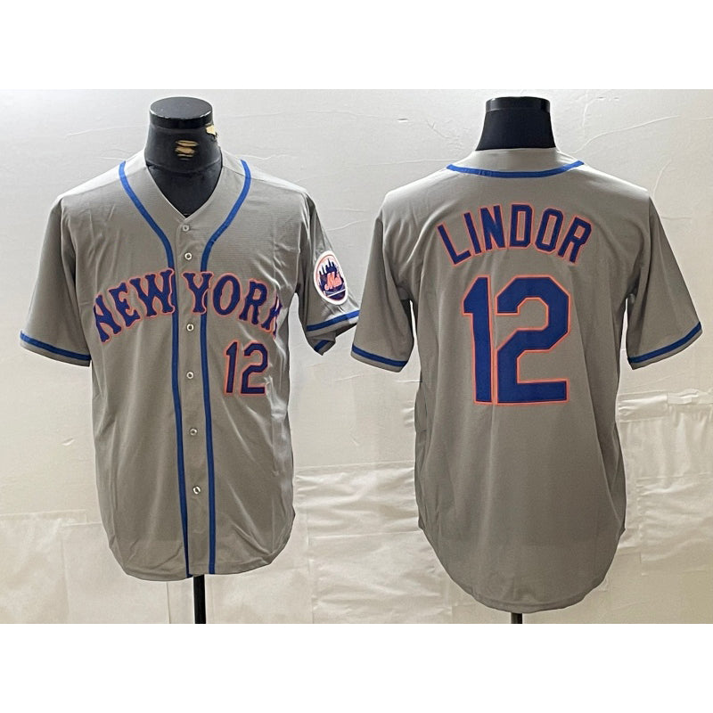 New York Mets #12 Francisco Lindor Number Grey Tomch Stitched Cool Base Jersey