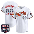 Custom Baltimore Orioles White Tomch USA 250 Fourth of July Vapor Premier Limited Jersey - All Stitched