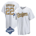 Los Angeles Dodgers #22 Clayton Kershaw Player White Gold Tomch World Series Meet Collection Game Home Stitched Jerseys