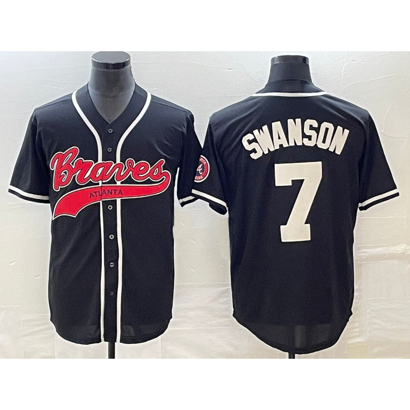 Atlanta Braves #7 Dansby Swanson Black Tomch Cool Base Stitched Jersey
