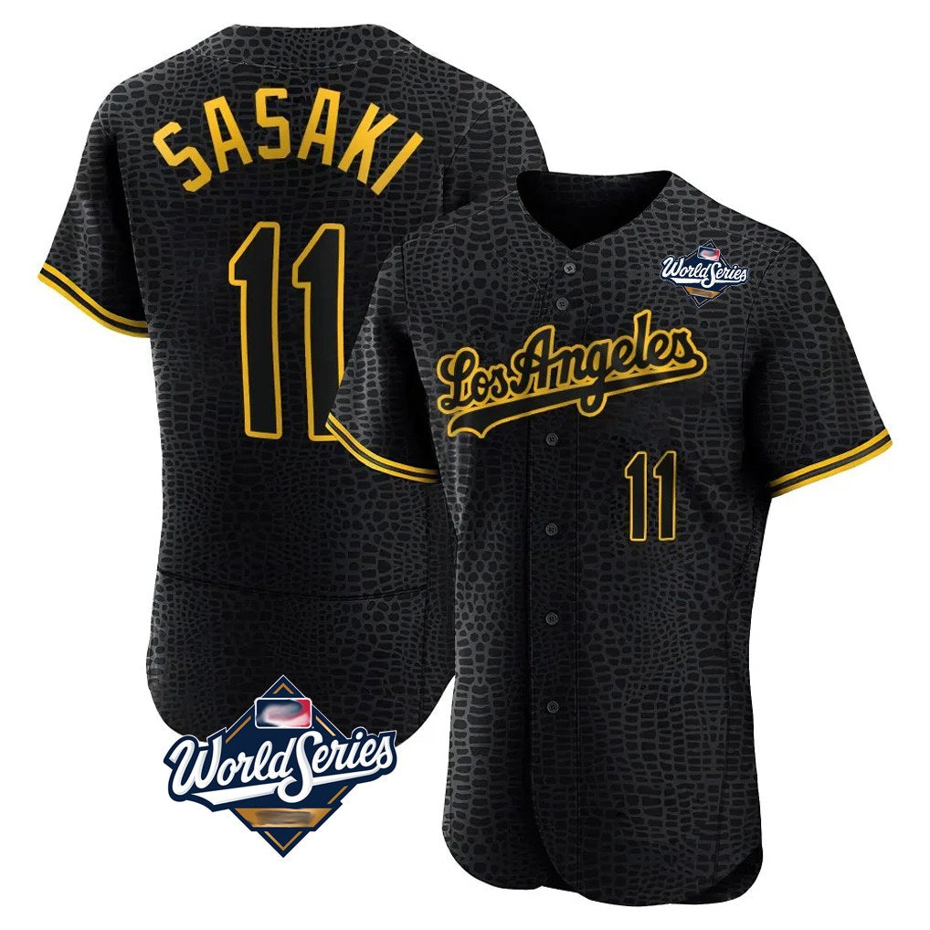 Los Angeles Dodgers #11 Roki Sasaki Player Black Tomch World Series Snake Skin City Limited Elite Home Stitched Jerseys