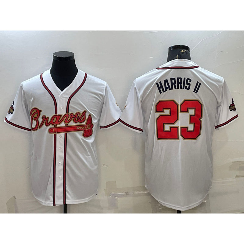 Atlanta Braves #23 Michael Harris II White Gold Thaam World Series Champions Program Cool Base Stitched Jersey