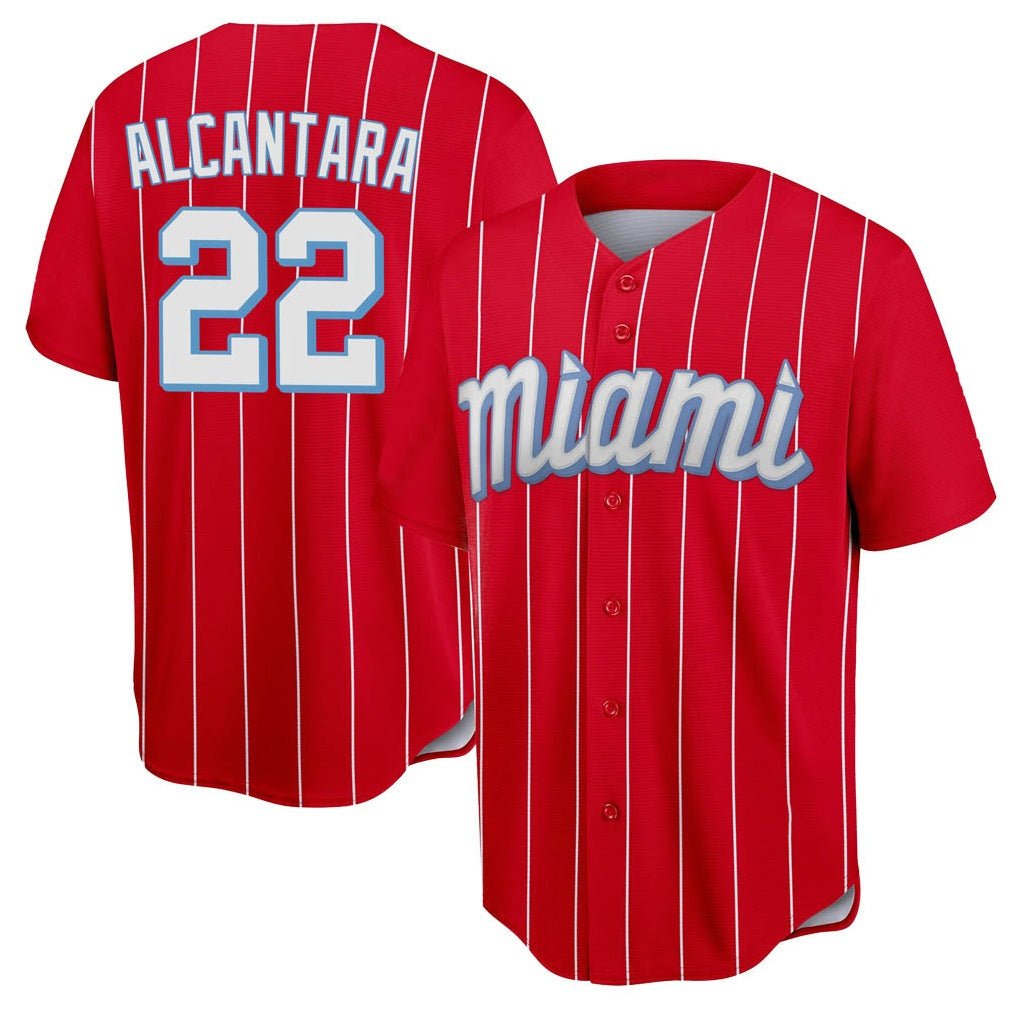 Miami Marlins #22 Sandy Alcantara Player Red Tomch City Connect Home Game Stitched Jerseys