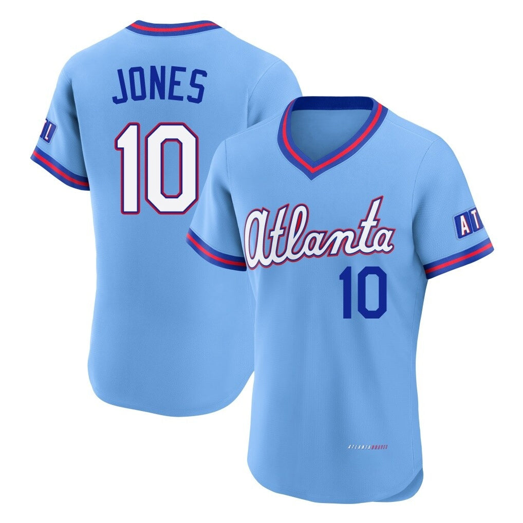 Atlanta Braves #10 Chipper Jones Player Powder Blue Tomch 2026 City Connect T-shirt Limited Elite Home Game Stitched Jerseys