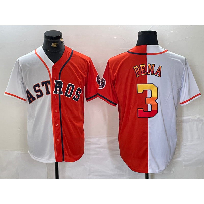 Houston Astros #3 Jeremy Pena White Orange Thaam Split Stitched Jersey 2