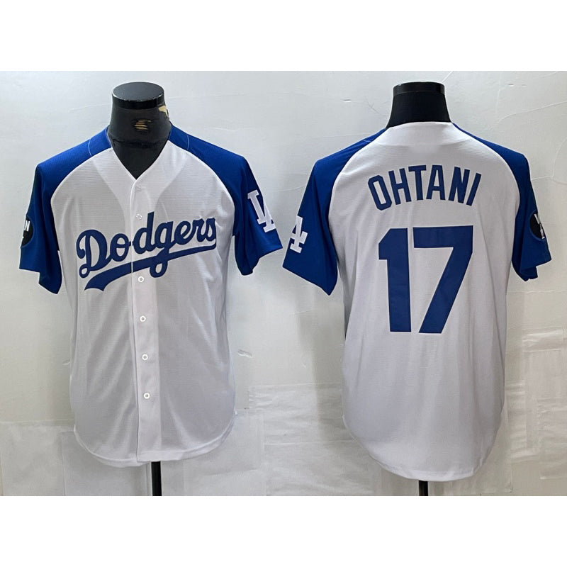 Los Angeles Dodgers #17 Shohei Ohtani White Blue Thaam Fashion Stitched Cool Base Limited Jerseys