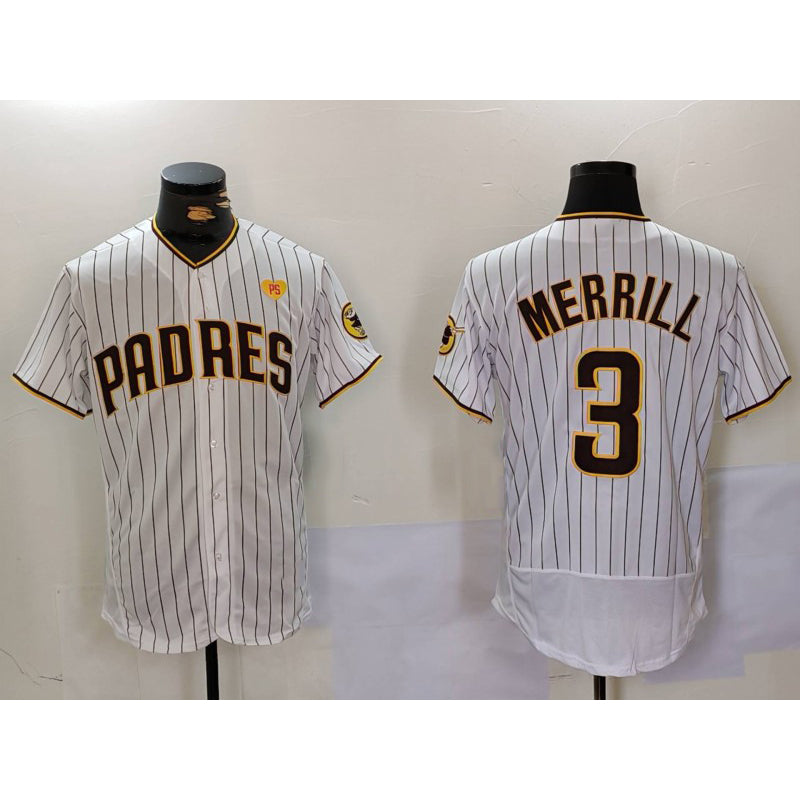 San Diego Padres #3 Jackson Merrill White Tomch With PS Patch Stitched Flex Base Jersey 2