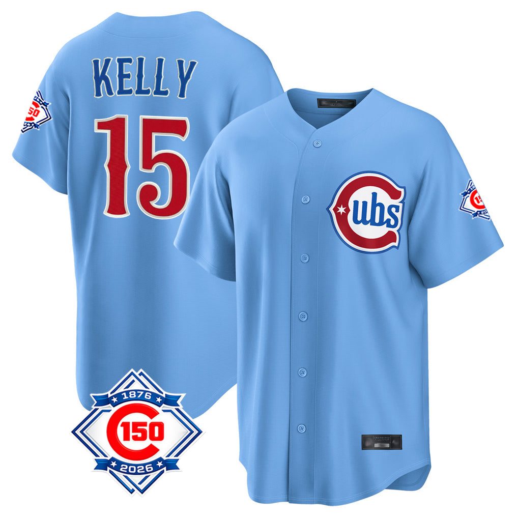 Chicago Cubs #15 Carson Kelly Player Light Blue Tomch 150th Anniversary Home Game Stitched Jerseys