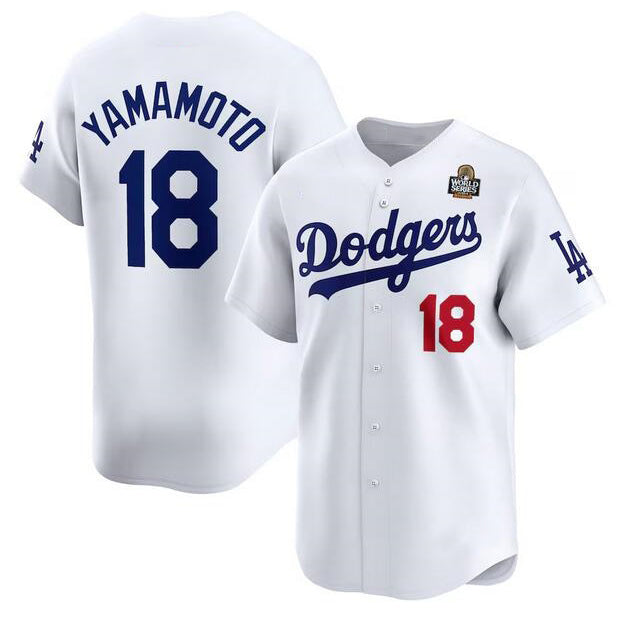 Los Angeles Dodgers #18 Yoshinobu Yamamoto White Thaam 2024 World Series Home Limited Stitched Jersey