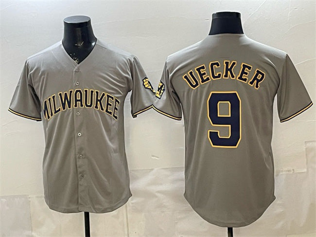 Milwaukee Brewers #9 Bob Uecker Grey Tomch Home Limited Stitched Jersey