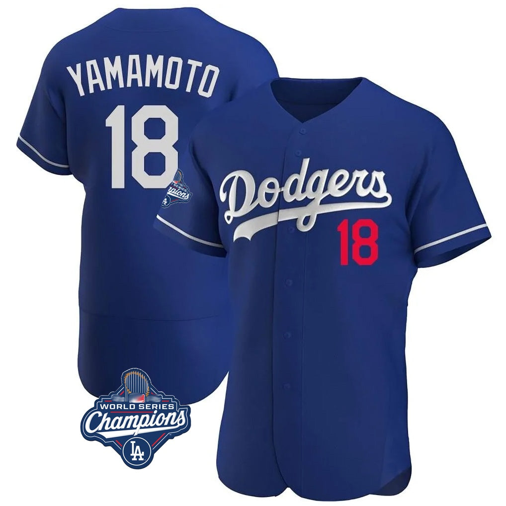 Los Angeles Dodgers #18 Yoshinobu Yamamoto Player Royal Tomch World Series Meet Limited Elite Home Stitched Jerseys
