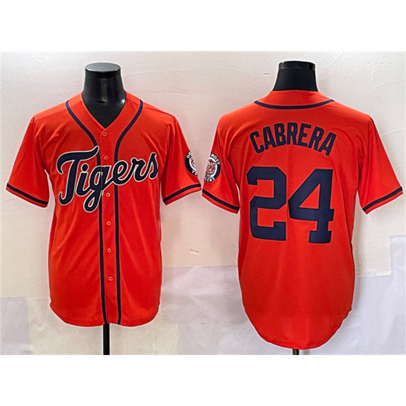 Detroit Tigers #24 Miguel Cabrera Orange Thaam With Patch Cool Base Stitched Jersey